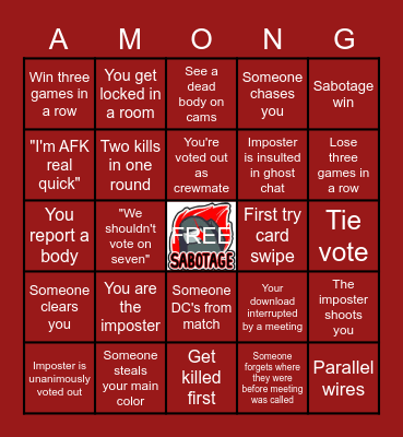 Among Us Bingo Card