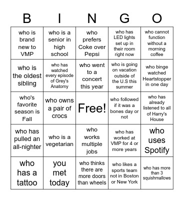 Find someone... Bingo Card