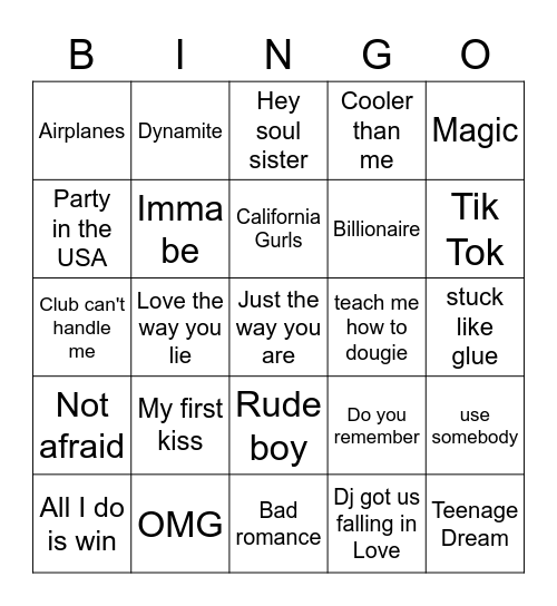 2010 Music Bingo Card