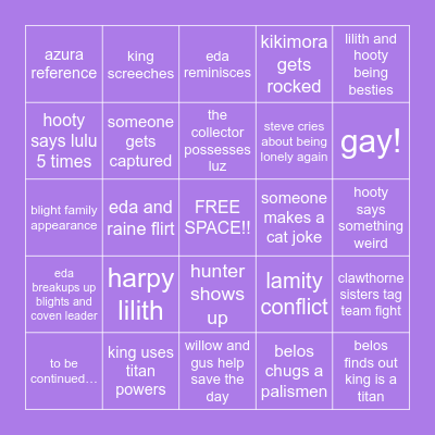 The Owl House Bingo Card