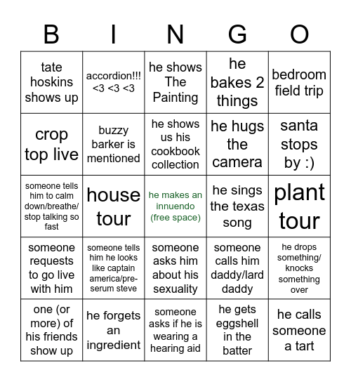 bdylanhollis live bingo Card