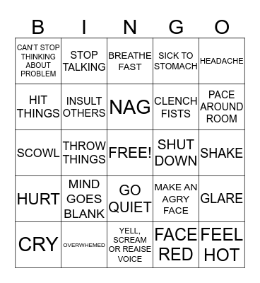 ANGER WARNING SIGNS BINGO Card
