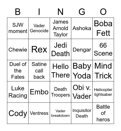 Kenobi Predictions Bingo Card