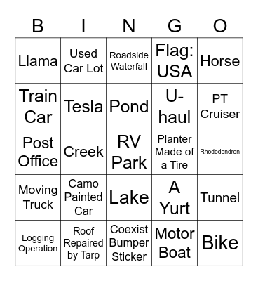 Oregon Road Trip Bingo Card