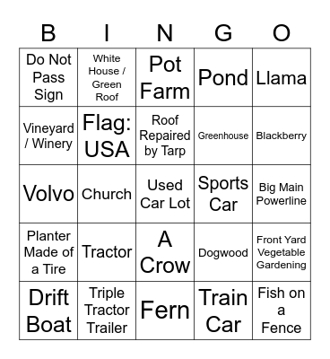 Oregon Road Trip Bingo Card