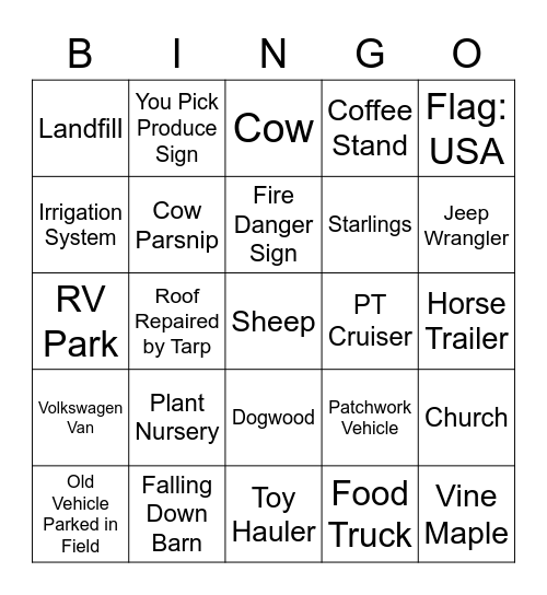 OREGON ROAD TRIP Bingo Card