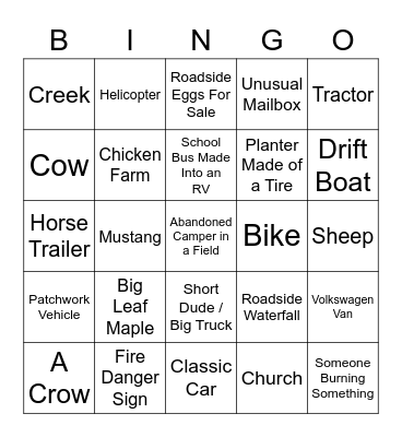 OREGON ROAD TRIP Bingo Card