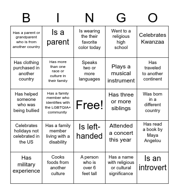 My Diversity Bingo Card