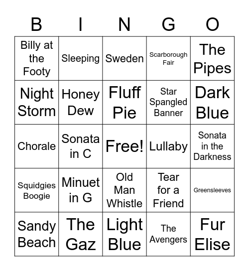 Ride Music Bingo Card