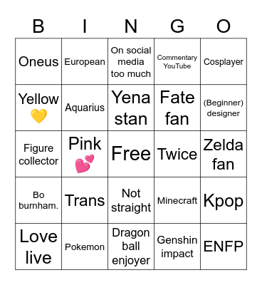 Emily Bingo Card