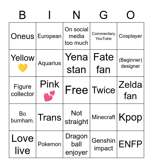 Emily Bingo Card