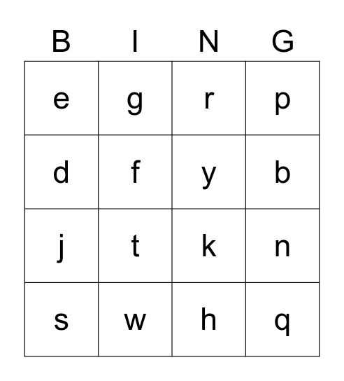 Phonetic Alphabet Bingo Card