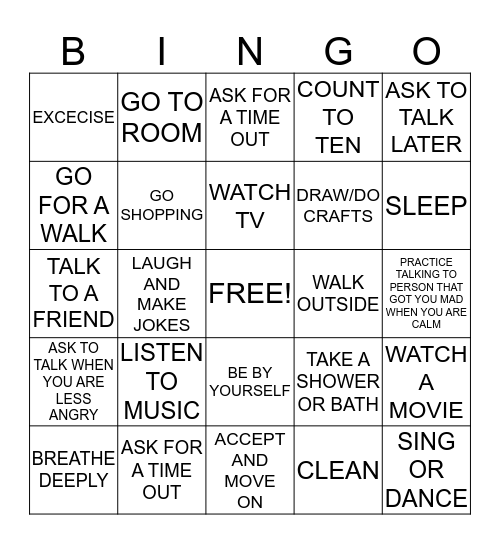 COPING SKILLS  Bingo Card