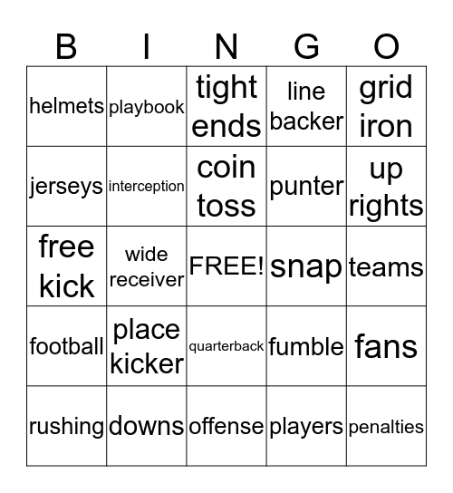 CAMELBACK FOOTBALL BINGO 2015 Bingo Card