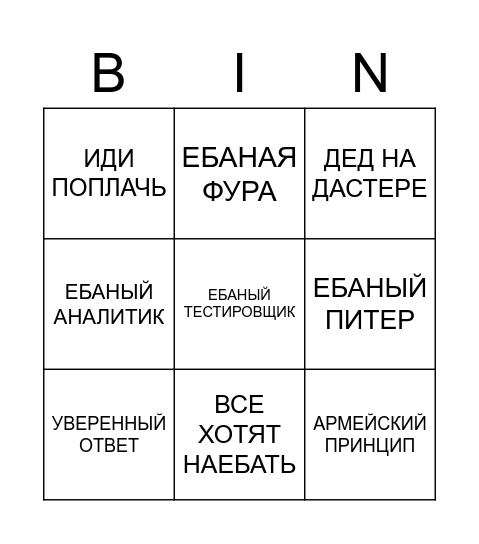 НИКИТА БИНГО Bingo Card