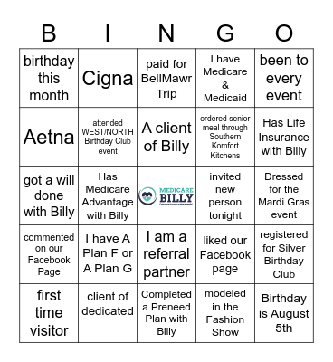 MedicareBilly BINGO Card