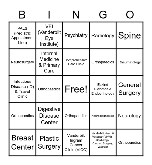 CC clinic Bingo Card
