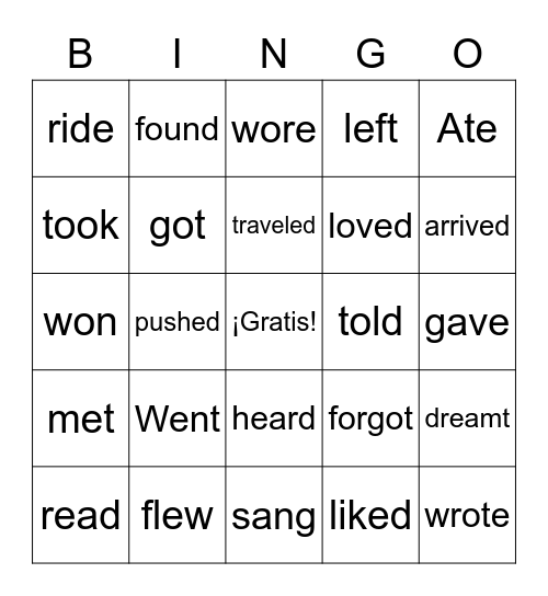 VERBS Bingo Card