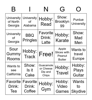 Intern Bingo Card