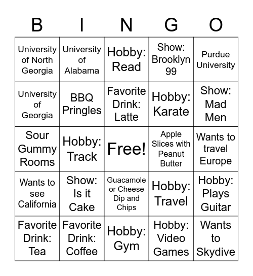 Intern Bingo Card