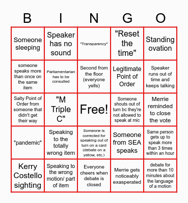 MTA Annual Meeting 2022 Bingo Card