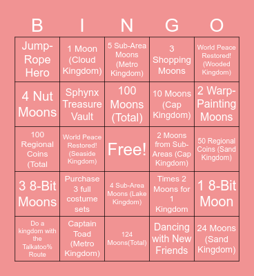 Super Mario Odyssey Bingo Card