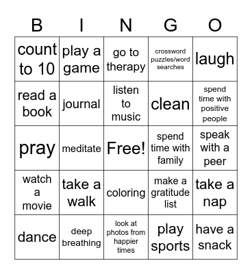 COPING SKILLS Bingo Card