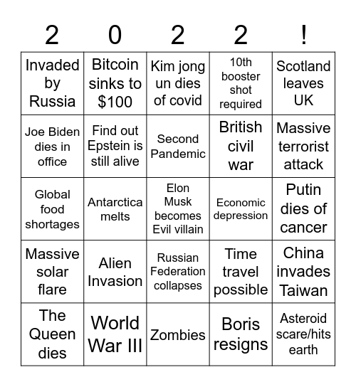2022 Bingo Card