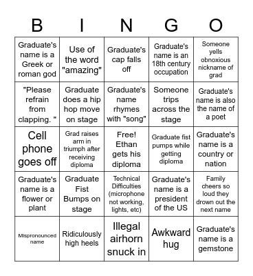 Graduation  Bingo Card