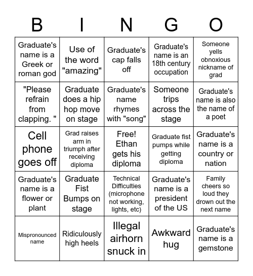 Graduation  Bingo Card