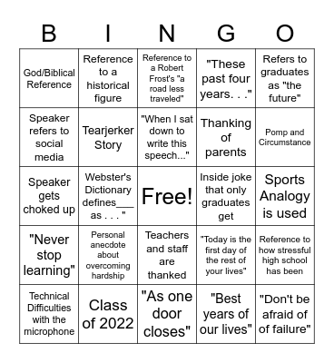 Graduation Speech - Bingo Card