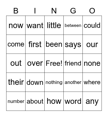 Fundations Trick Word Bingo Card