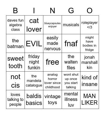 JONAH Bingo Card