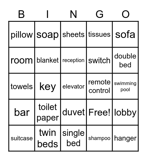 Hotel Vocabulary Bingo Card