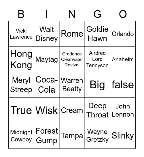 Trivia General Knowledge Bingo Card