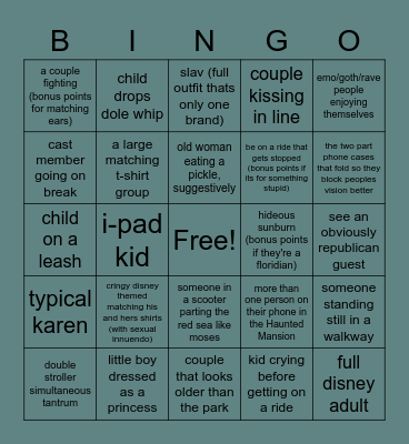 Disneyland Bingo Card