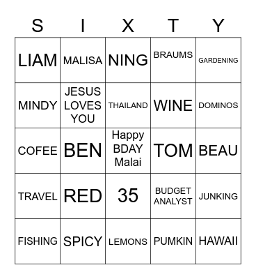 Happy Birthday Mom! Bingo Card