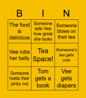 Vee’s Baby Shower Bingo Card