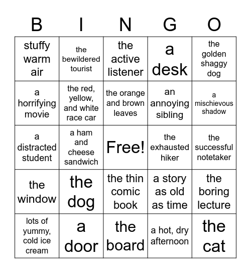 Noun Phrases Bingo Card