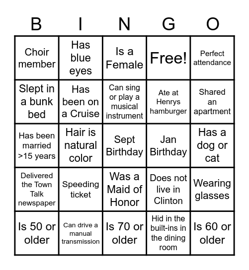 Family Bingo Card