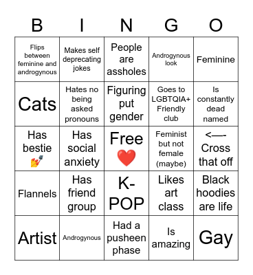 Freya gender bingo Card