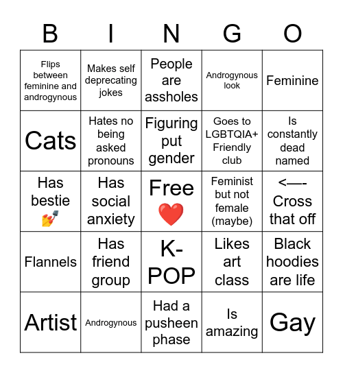 Freya gender bingo Card