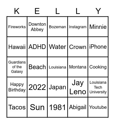 In Memorium Bingo Card