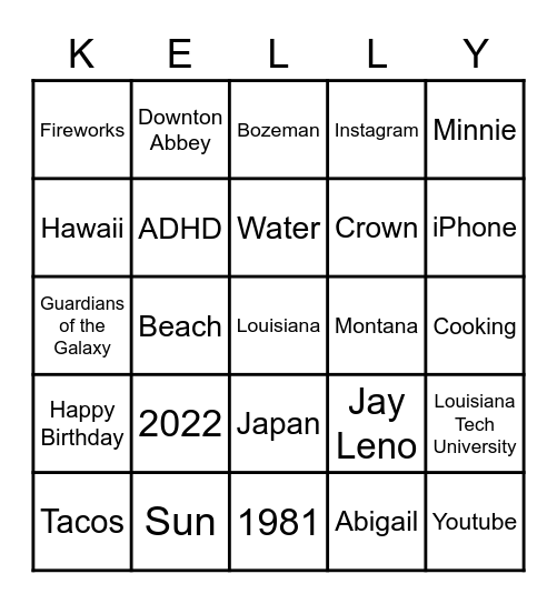 In Memorium Bingo Card
