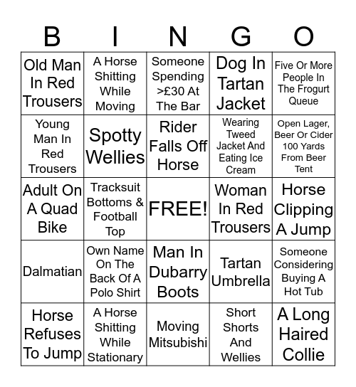 Horse Trials Bingo Card