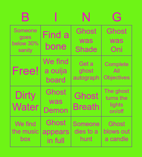 Bingo Phasmo Bingo Card