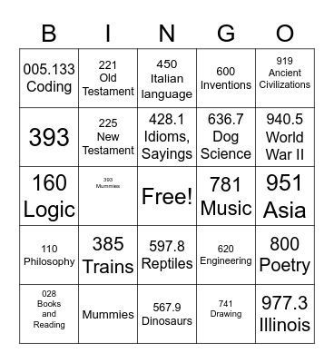 Dewey Decimal Bingo Card