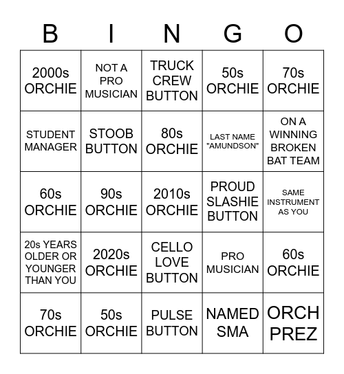ORCHIE Bingo Card