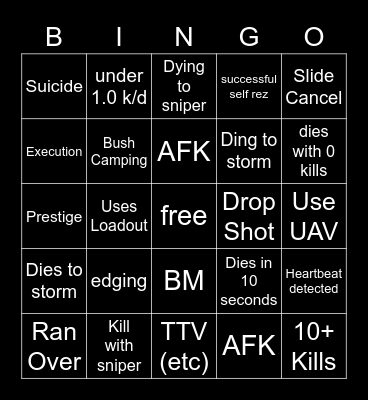 Big Puffer Warzone Bingo Card