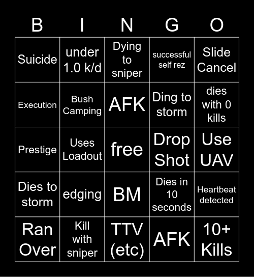 Big Puffer Warzone Bingo Card